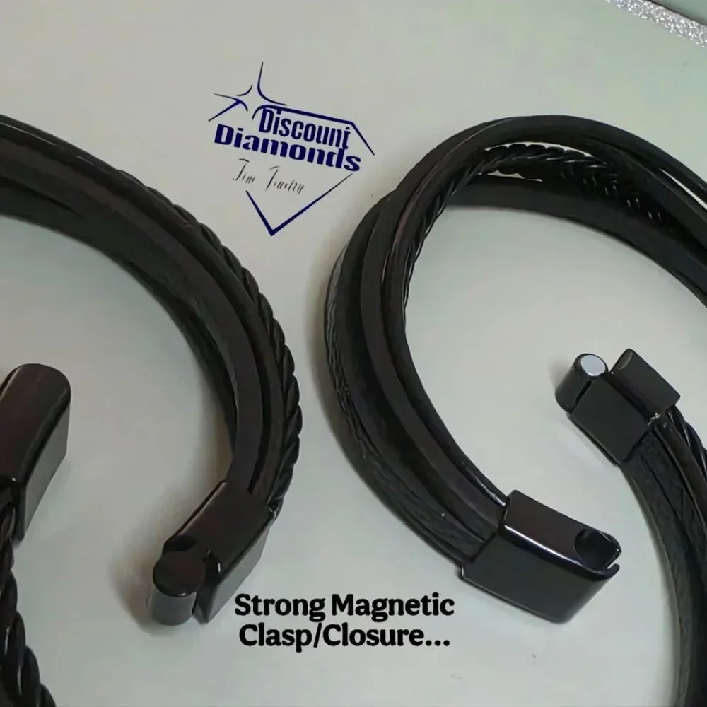 Black Genuine Braided Leather & Black Titanium Magnetic Closure